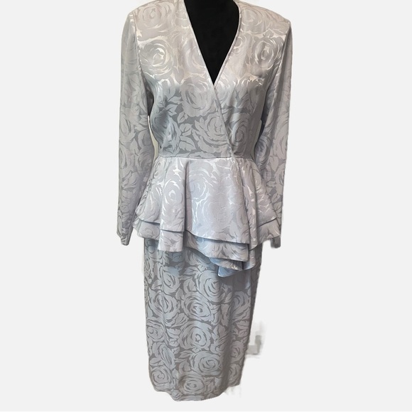 Vintage Francesca of Damon for Starington Silk Skirt Set Hong Kong Blue 90s - Picture 1 of 15